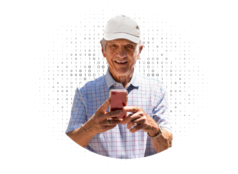 Older adult male accessing public services from a smartphone